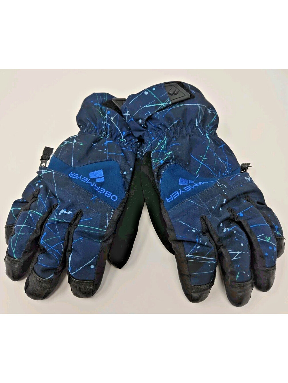 Obermeyer Teens L Winter Ski Gloves Wrist Length Blue Teal  Zipper Pocket Lined
